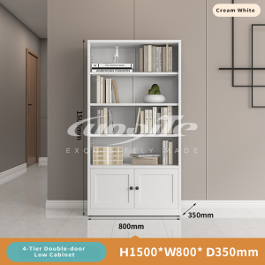 4 Tier Low Bookcase Steel Double Doors