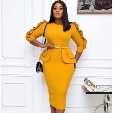 3XL Plus Size Spring Autumn Fashion African Women Color O-neck Dress American Clothing African Clothes African Clothes For Women