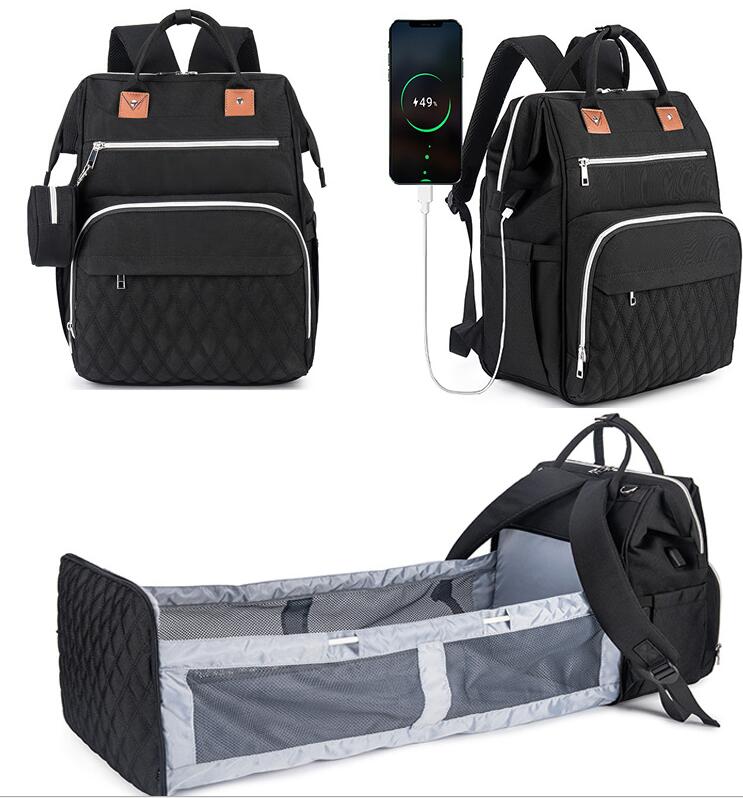 Diaper Bag Bed Backpack Baby Stroller Bag USB Mummy Bag Large Capacity Baby Pregnant Bag Maternity Wet Bag