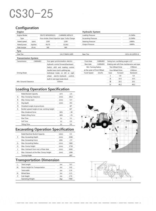 High performance CS30-25 Mini backhoe loader