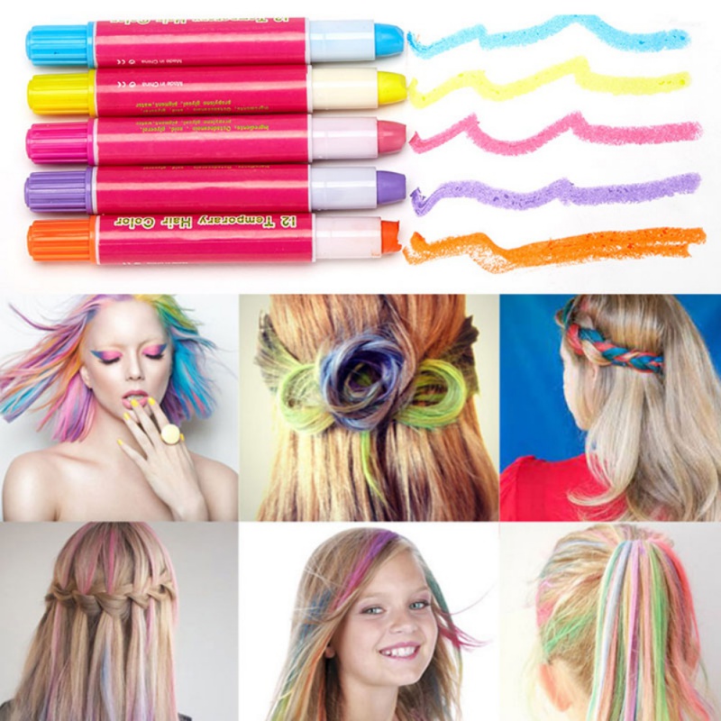 12 Color Temporary Hair Dye Hair Chalk Pens Crayon For Hair Colorly Dye Face Paint Safe for Makeup Party Christmas Gift For Kids
