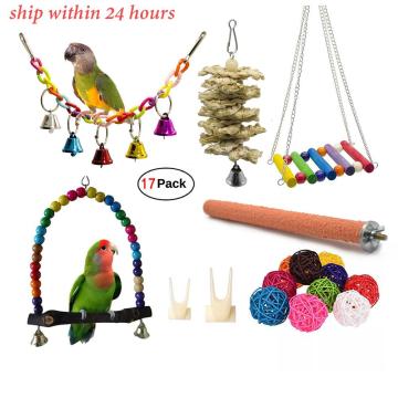 17 Packs Bird Toys Parrot Toys Swing Chewing Toys - Hanging Bell Birds Cage Toys Suitable for Small Parakeets, Macaws Love Birds