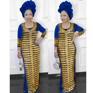 2020 african dress new fashion velvet stone long dress big elastic long dress without scarf