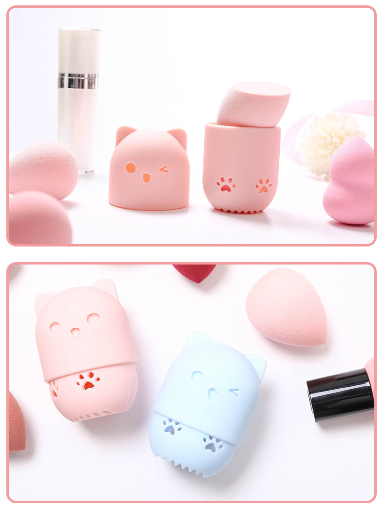 Kitten Beauty Powder Puff Holder Sponge Makeup Egg Drying Case Portable Soft Silicone Cosmetic Sponge Box Holder