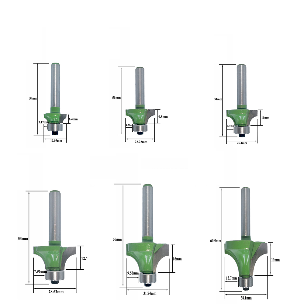 DANIU 6Pcs 8mm Shank Milling Cutter Router Bit Round Chamfer Edge Forming Router Bit Woodworking Cutter Engraving Cutting Tools