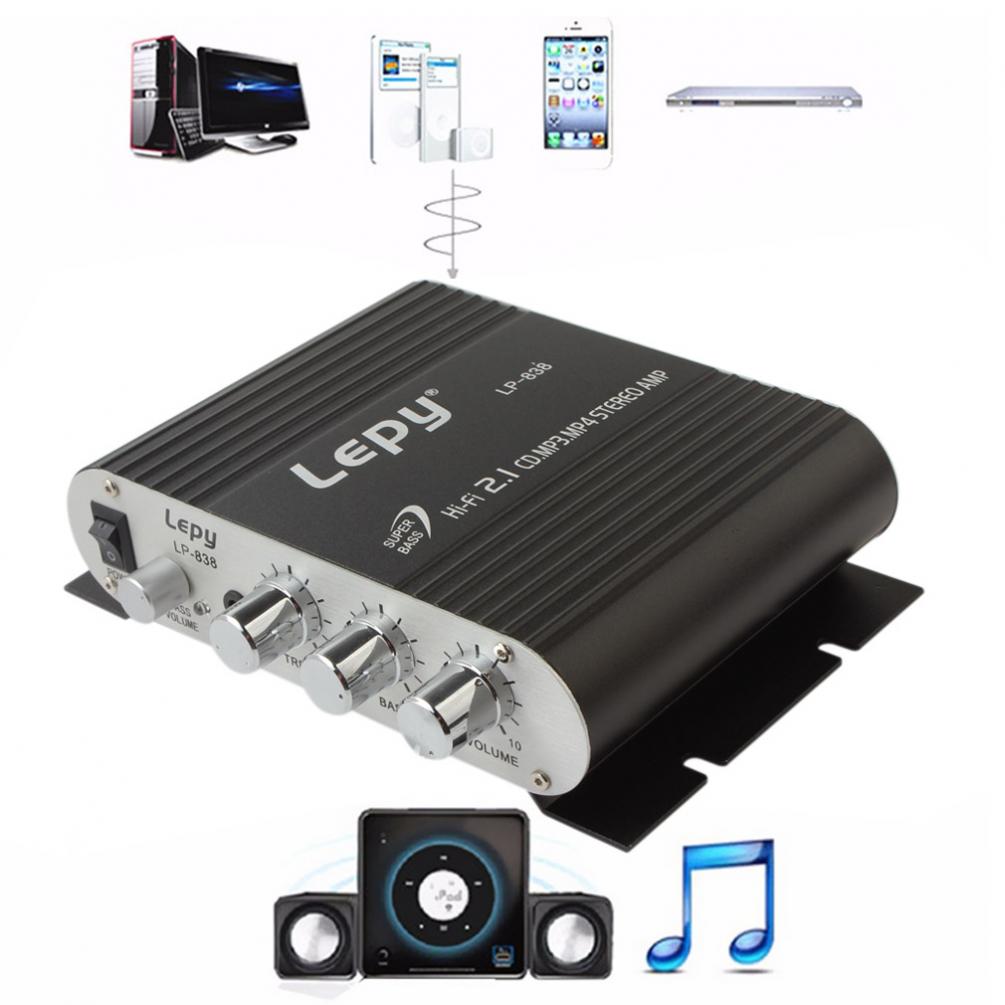 Lepy LP-838 12V Car Amplifier Hi-Fi 2.1 Amplifier Booster Radio CD MP3 MP4 Stereo AMP Bass Speaker Player for Car Home