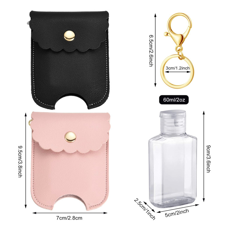 60ML Hand Sanitizer Portable Squeeze Empty Bottle Leakproof Plastic Travel Split Bottle with Leather Case Keychain Unique Drop