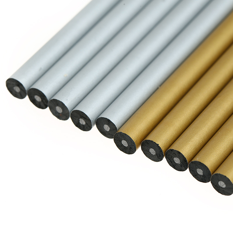 Hot Sale Creative Eco-friendly Metal Gold and Silver Color Pencil round Bar Dark Wood Color Painting Dedicated Pencil Wholesale