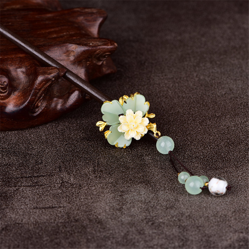 Yanting Women Hair Jewelry Glass Glazed Flower Chinese Hairpin Ethnic Hair Stick With Stone Tassel Bride Accessories Gift 0144