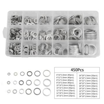 450Pcs Assorted Gaskets Washers Gasket Aluminum Flat Metal Washer Gasket Assorted Aluminum Sealing Rings Set With Case