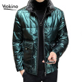 VROKINO Men's winter stand-up collar down jacket Black shiny thick warm white duck down jacket Men's parka