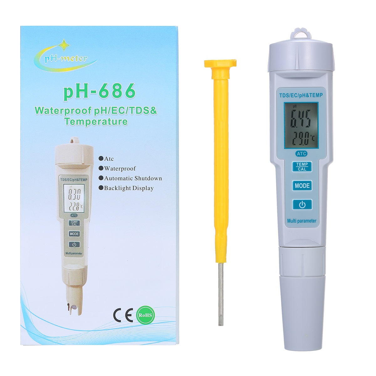 Digital 4 in 1 Water Quality PH/EC/ TDS/ Temperature Meter PH Meter Tester For Water Acquarium LCD Backlight Display Tester