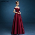 Robe Demoiselle D'honneur 2021 New Satin Boat Neck A Line Burgundy Bridesmaid Dresses Long Real Photo Wedding Party Gown