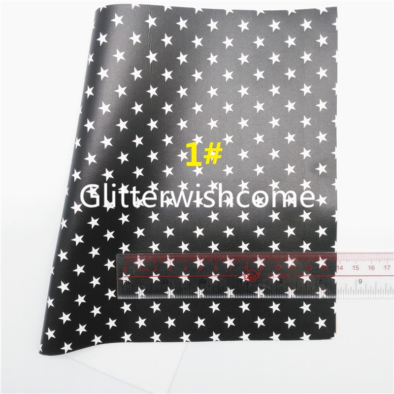 Glitterwishcome 21X29CM A4 Size White Stars Printed Synthetic Leather with Soft Felt Backing for Valentince's Day GM972A