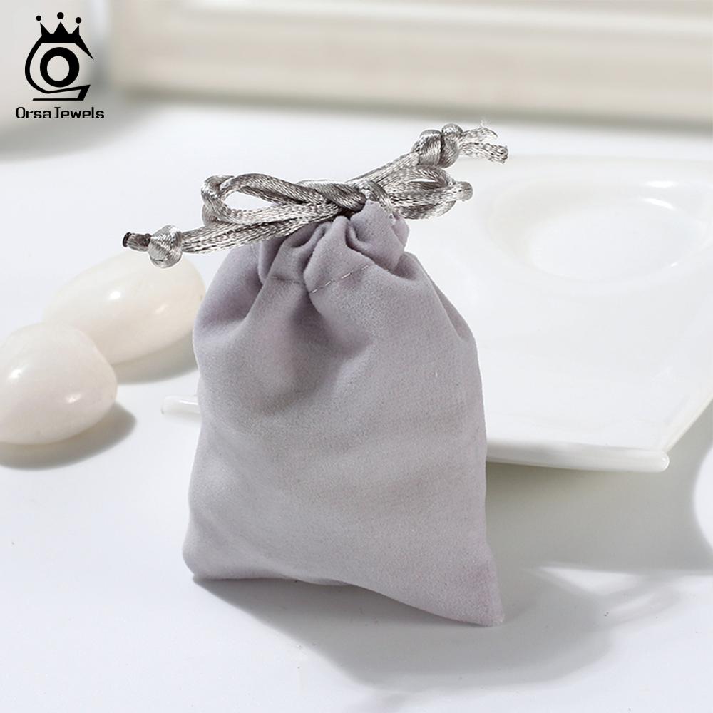 ORSA JEWELS Wholesale Velvet Pouches for Jewelry 7*9cm Gift Packing Gray Color Drawstring Velvet Bags For Wedding Party BZH13