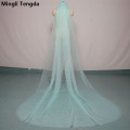 Mingli Tengda Sky Blue Bridal Veil Long Cut Edge Double Layer 3 Meters Long Wedding Veil Elegant Lady Cathedral Veil Dusty Rose
