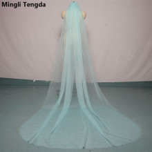 Mingli Tengda Sky Blue Bridal Veil Long Cut Edge Double Layer 3 Meters Long Wedding Veil Elegant Lady Cathedral Veil Dusty Rose