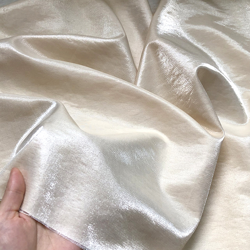 Width 59" Pearlescent White Glass silk Hemp Fabric Drape Linen Material Fashion Dress Fabric By the Half-yard