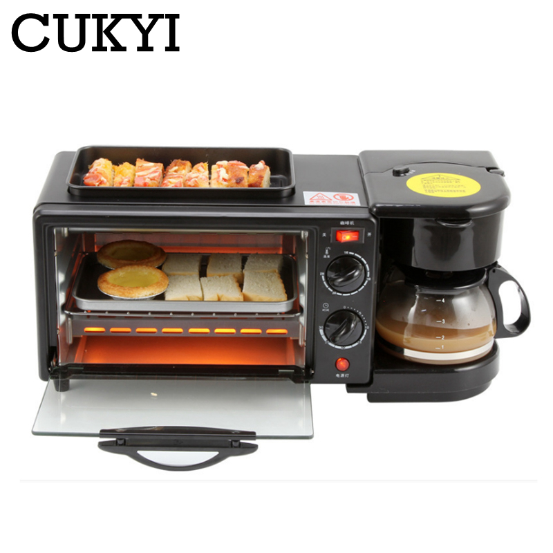 CUKYI Multifunction Breakfast Making Machine 3 in 1 Electric Coffee maker omelette frying pan bread pizza baking oven household