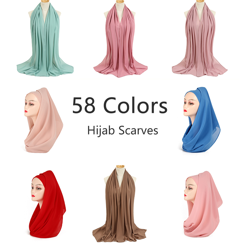Women Chiffon Hijab Scarf Head Wraps Muslim Lady Foulard Headband Scarves Solid Musulman Islamic Shawls Hijabs Cover Turban