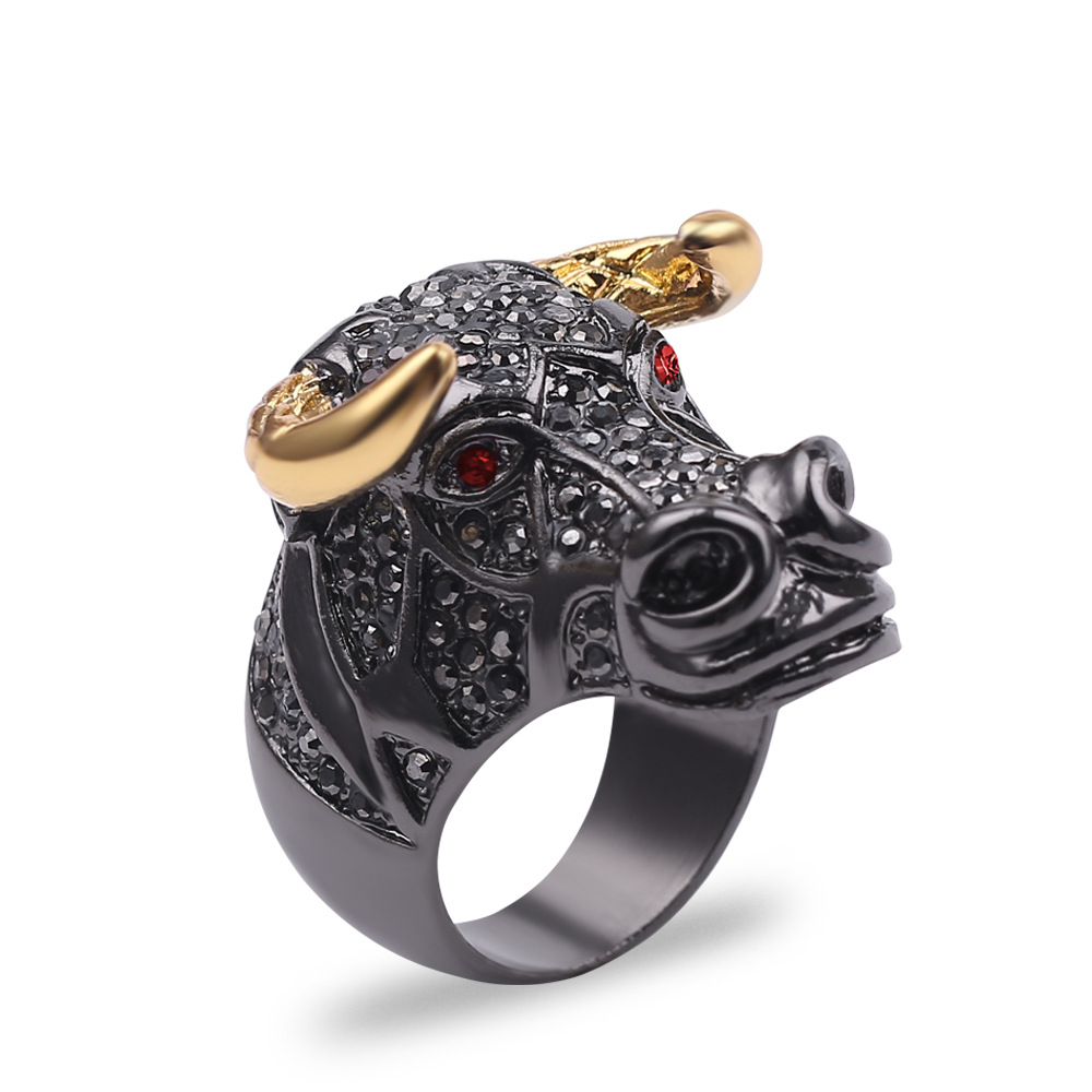 Classical Black Gold Color Two-tone Spanish Fighting Bull OX Ring for Men Wedding Party Rock Band Cool Finger Jewelry Gift
