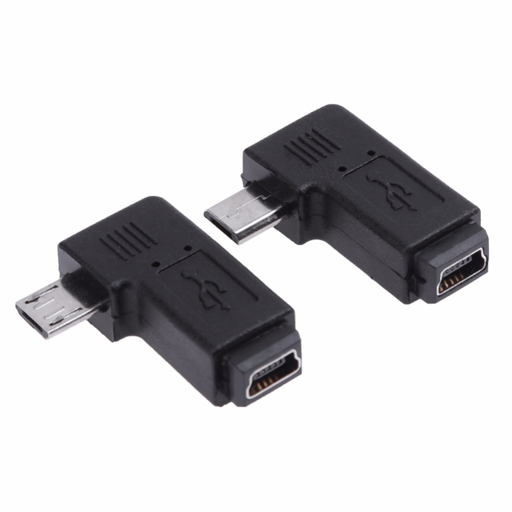 2Pcs/set L Shaped Mini USB Female to Micro USB Male 90 Degree Right Left Angle Adapter Connector Charging Converter