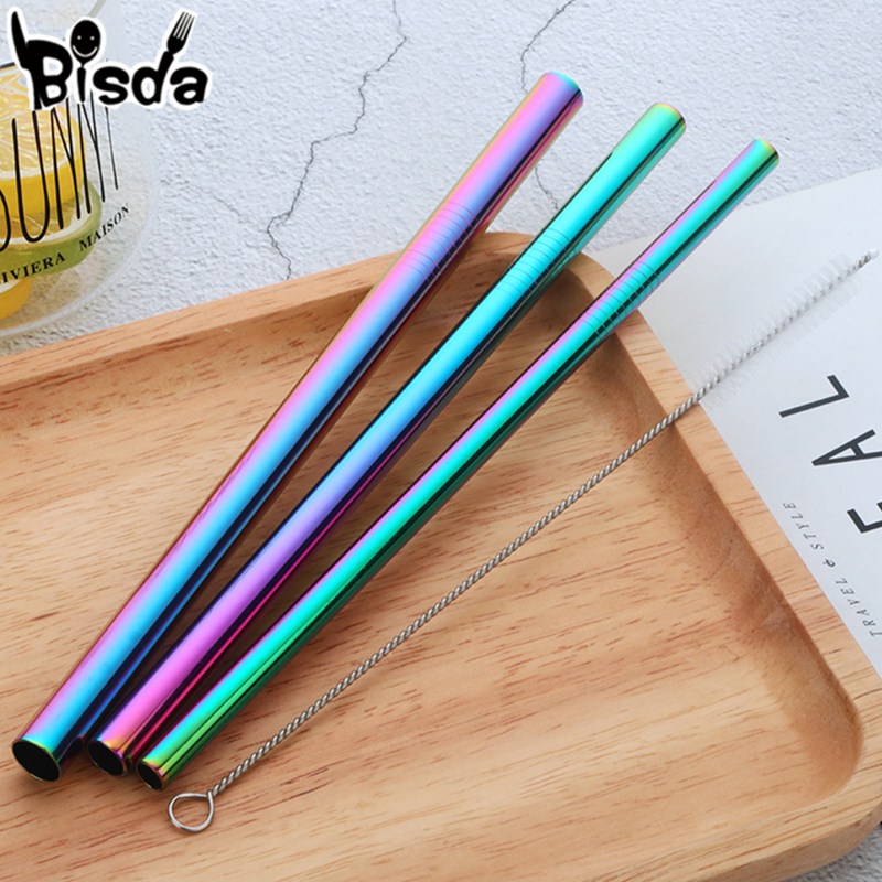 2 Pcs 10/12 mm Extra Wide Straw 304 Stainless Steel cocktail tubes Metal Drinking Straw For Smoothies Tapioca Pearls Milk Tea