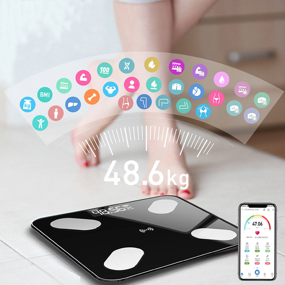 Smart Bluetooth APP Electronic Digital Weight Balance Bathroom Body Fat Scale LED Digital Weight Body Fat Water Muscle Mass BMI