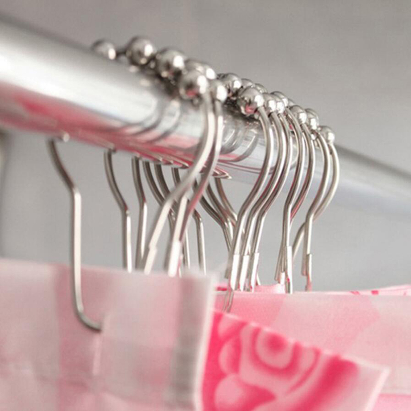 12 Pcs Stainless Steel Curtain Hooks Bath Curtain Rollerball Shower Curtain Rings Hooks 5 Rollers Polished Satin Nickel Ball