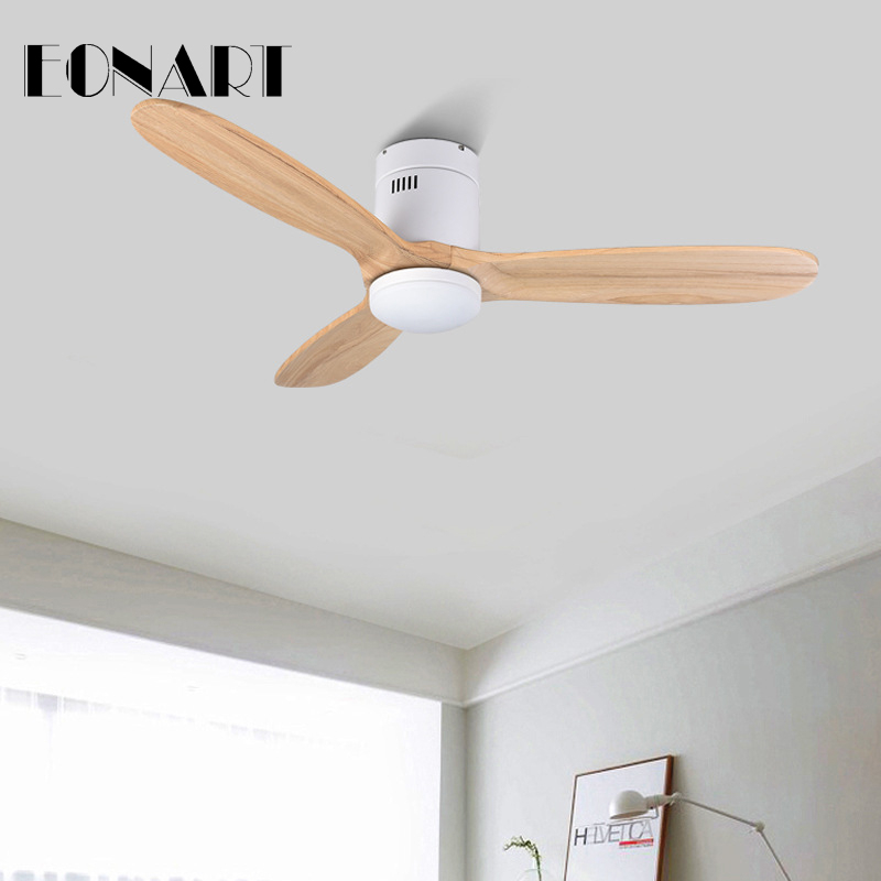 52 Inch Modern northern Europe wood ceiling fan with lamp led decorative ceiling fan remote control household roof fans for home