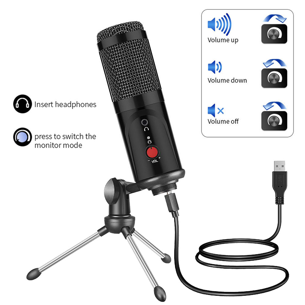 Condenser Microphone With Tripod USB Computer Studio Microphone For PC Microphone For Phone Karaoke Microphone With Sound Card