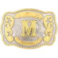 Rectangle gold Western Belt Buckle Initial Letters ABCDMRJ to Z Cowboy Rodeo Small Gold Belt Buckles for Men Women