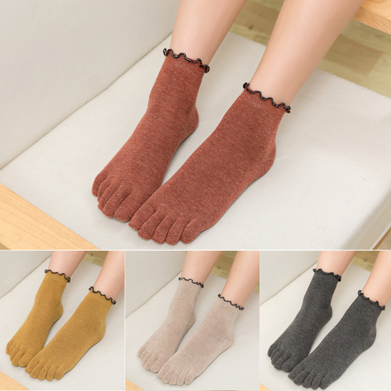 Socks Women Cotton Five Finger Ruffle Solid Color Toe Socks With 5 Toe Short Deodorant Toe Socks With Fingers Soks Woman Sock