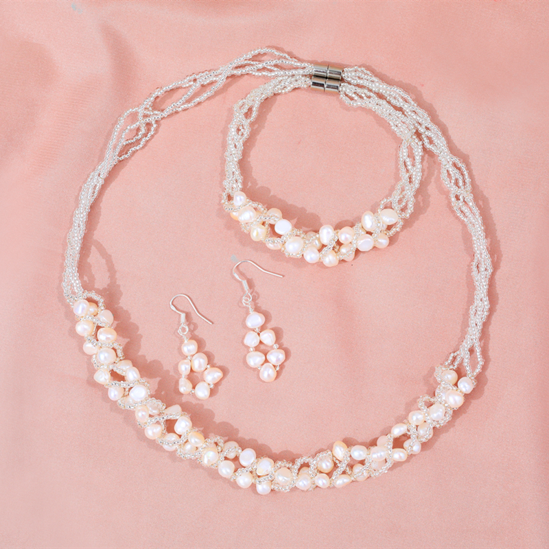 DMCSFP008 Natural Jewelry Sets Freshwater Pearl Set Necklace/Earrings/Bracelets for Women Bridal Gift