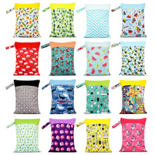 30*40cm Waterproof Reusable Wet Bag Printed Pocket Nappy Bags Baby Diaper Bag With Two Zipper Pockets Baby Stroller Hanging Bag