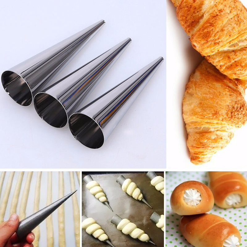 Croissant Mould Kitchen Stainless Steel Baking Cones Horn Pastry Roll Cake Mold Spiral Baked Croissants Tubes Cookie Tool