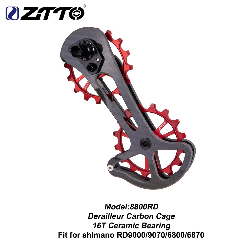 ZTTO 16T Ceramic Jockey Wheel Road Bike Carbon Fibre Bicycle Derailleur Cage Ultralight Oversize System Lower Pulley For R8000