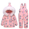 2018 New Infant Baby Winter Coat Snowsuit Bowknot Polka Dot Duck Down Toddler Girls Outfits Snow Wear Jumpsuit Hoodies Jacket