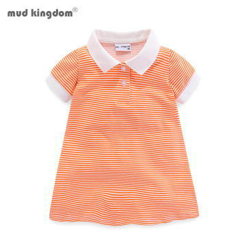 Mudkingdom Girls Long Polo Shirts Summer Casual Short Sleeve Lapel Striped Girls Tops Kids Clothes