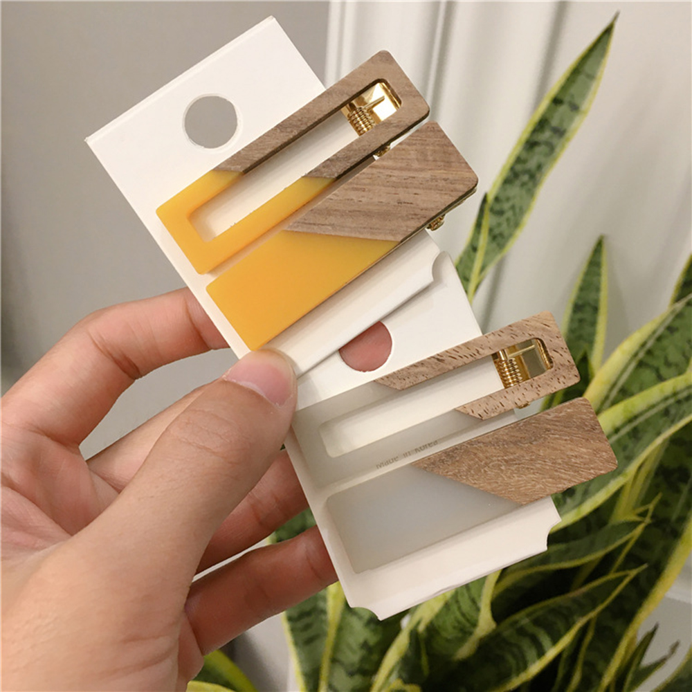 2020 New Fashion Women Stitching Wood Hair Clips Hair Clip Geometric Barrettes Hairpin Clips Hair Styling Accessories