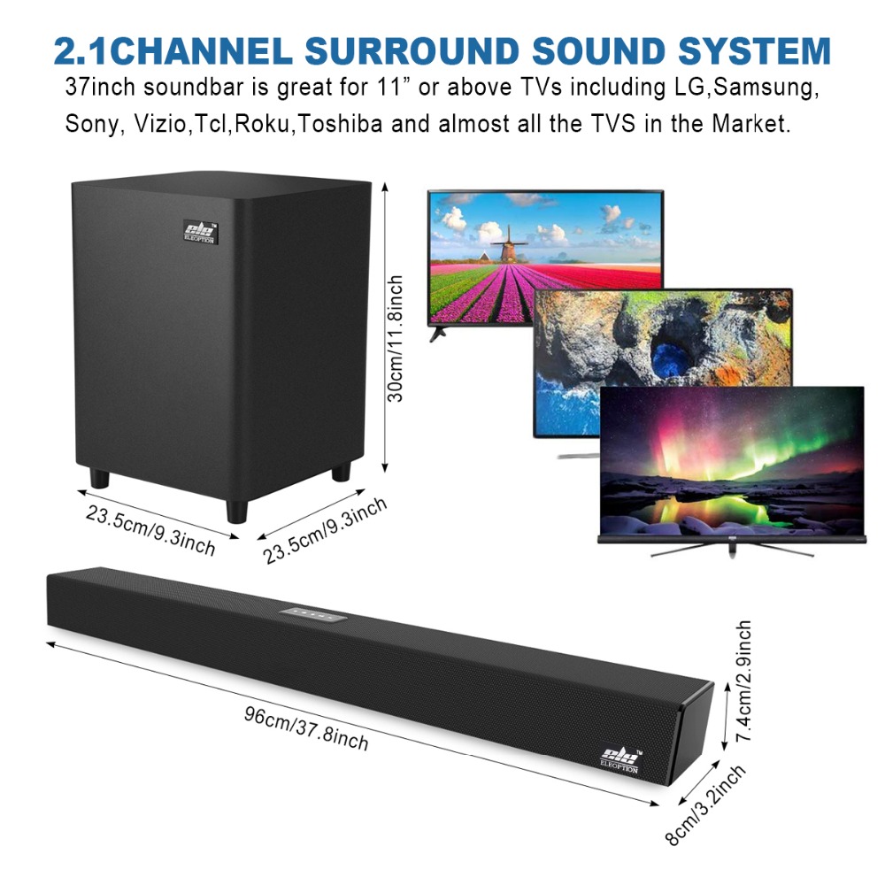 120W Home Theater Sound System Soundbar 2.1 TV Bluetooth Speaker Support Optical AUX Coaxial Sound Bar Subwoofer Speakers For TV