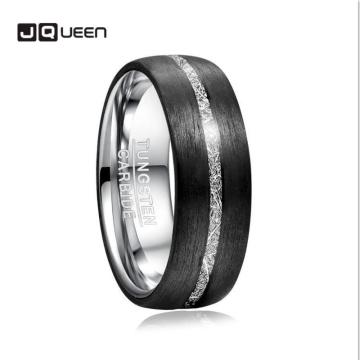 Black Color Tungsten Steel Men Ring Inlaid Imitation Vermiculite Carbide Wedding Band Ring For Party OL Finger Jewelry