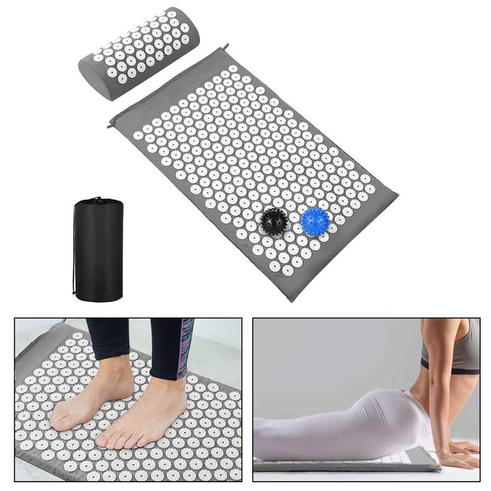 Newest Yoga Mat Acupressure Set Acupressure Mat With Pillow And 2pcs Spiky Massage Balls For Pain Relief And Muscle Relaxation
