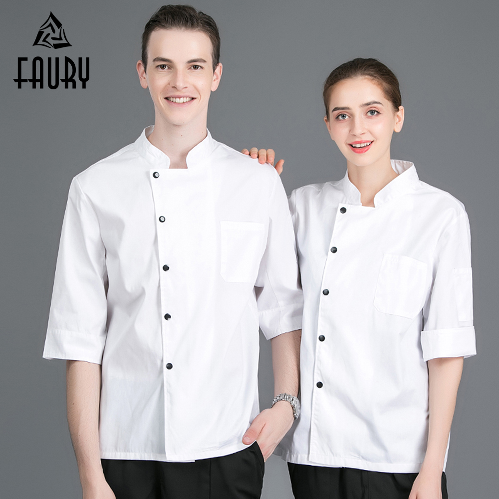 New Arrival Short Sleeves Restaurant Uniform Kitchen Hotel Cook Work Wear Breathable Chef Jacket Pure Color Unisex Sushi Costume