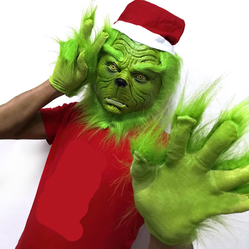 Funny Geek Stole Christmas Latex Mask XMAS Cosplay Costume Party Mask Geek Face Carnival Mask Gloves