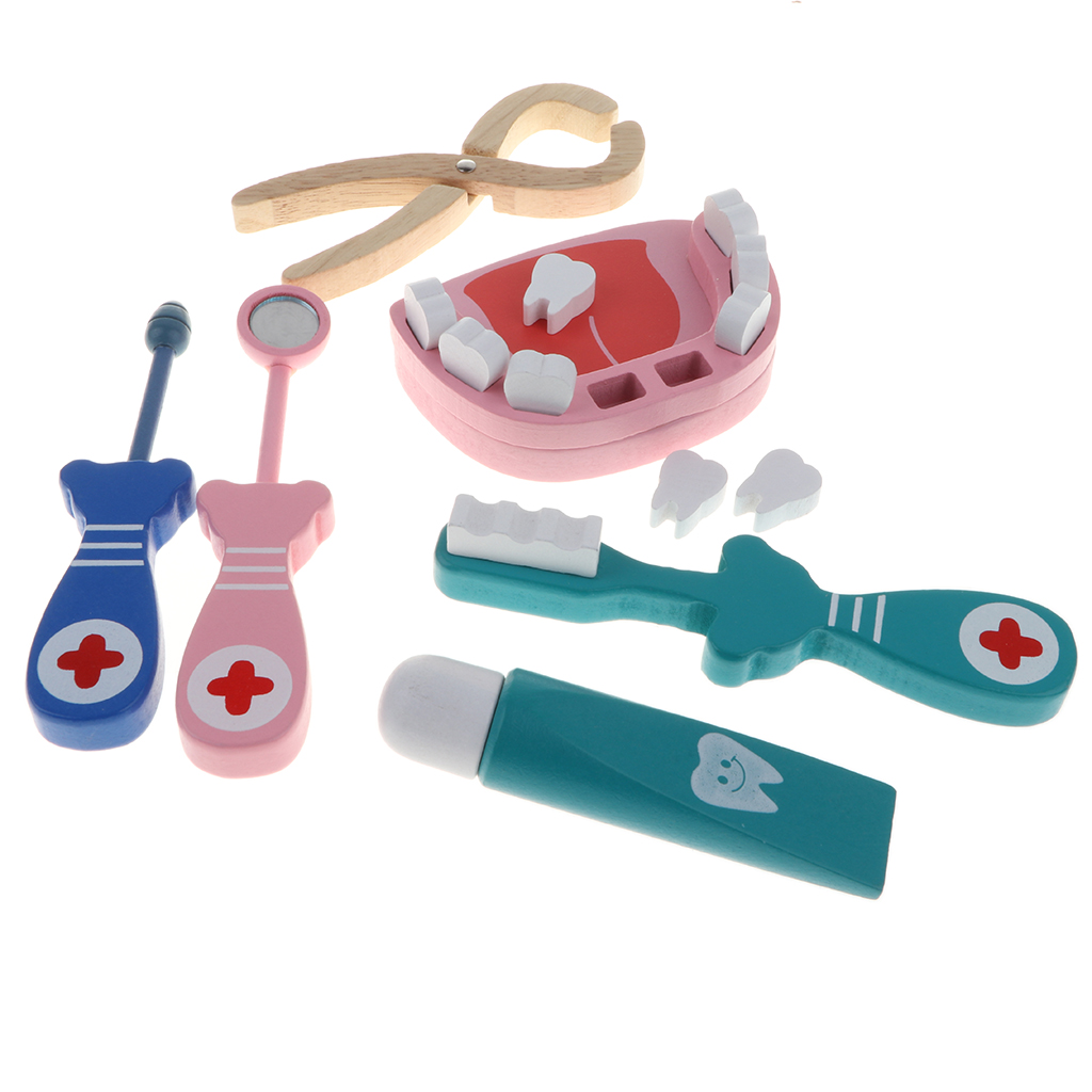 Fun Doctor & Nurse Medical Kit Toy Dentist Role Pretend Play Wooden Gadgets Tools Props Set Kids Gifts Toys