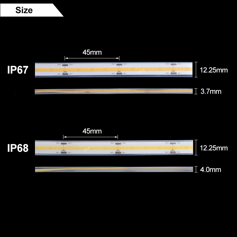 0.5/1/2/3/5meter IP67/IP68 COB LED Strip Light Outdoor Waterproof Solid Casing/Hollow Casing LED Tape Light DC 12V 24V 352LEDs/m