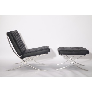 Leather Barcelona chair and stool replica YADEA