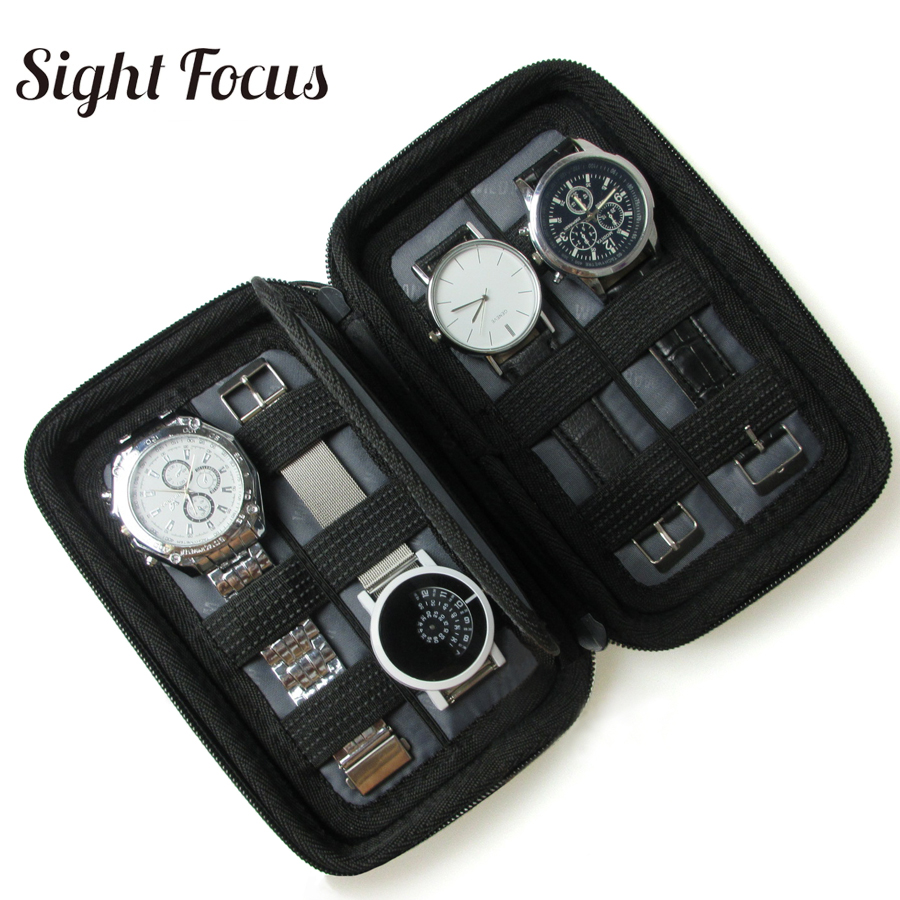 Black Hard Shell 4 Slot Watch Box Case Waterproof Travel Watch Storage Bag for Suunto Holder Portable Watch Strap Band Organizer