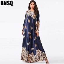 BNSQ Velvet Gold Thread Print Long Dress hijab Muslim Abayas Maxi Robe Dubai Indonesia Dresses Indian Arabic Clothing